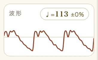 波形のカード。見出しの右に、四分音符イコール113の札。